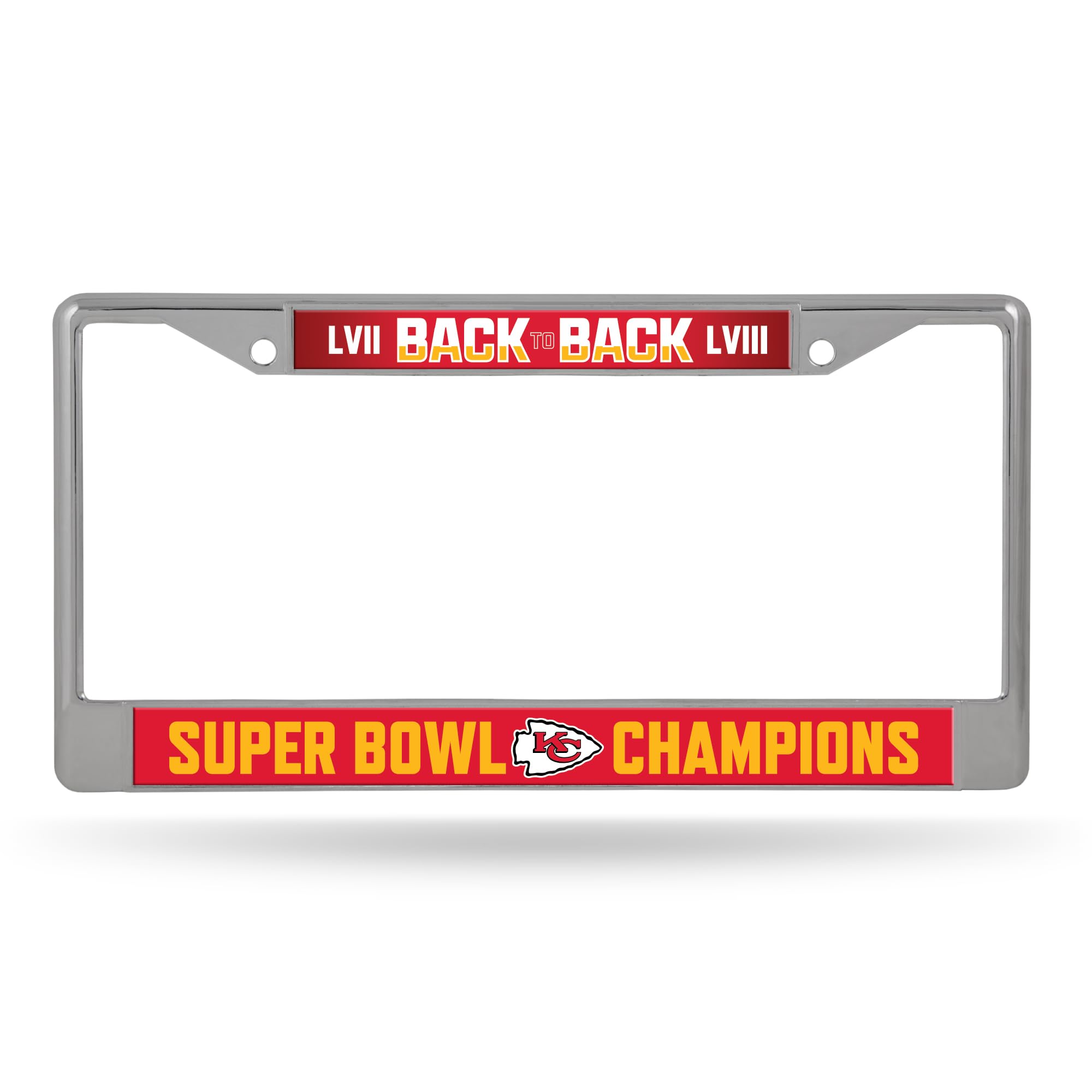 Rico Industries NFL Football Kansas City Chiefs Back to Back Champs 12" x 6" Chrome Frame with Decal Inserts - Car/Truck/SUV Automobile Accessory - 757 Sports Collectibles