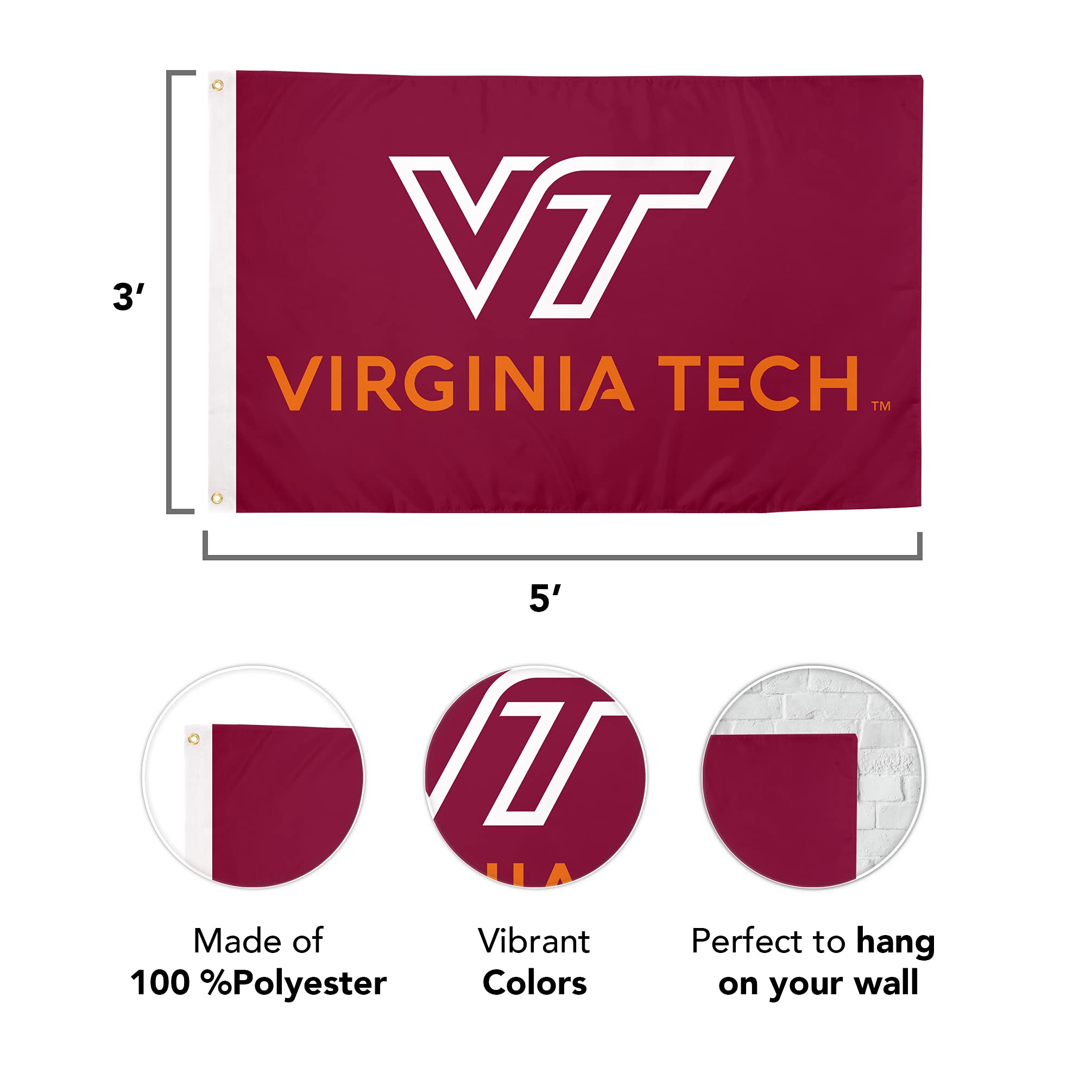 Desert Cactus Virginia Tech Flag Hokies VT Flags Banners 100% Polyester Indoor Outdoor 3x5 (Style 3) - 757 Sports Collectibles