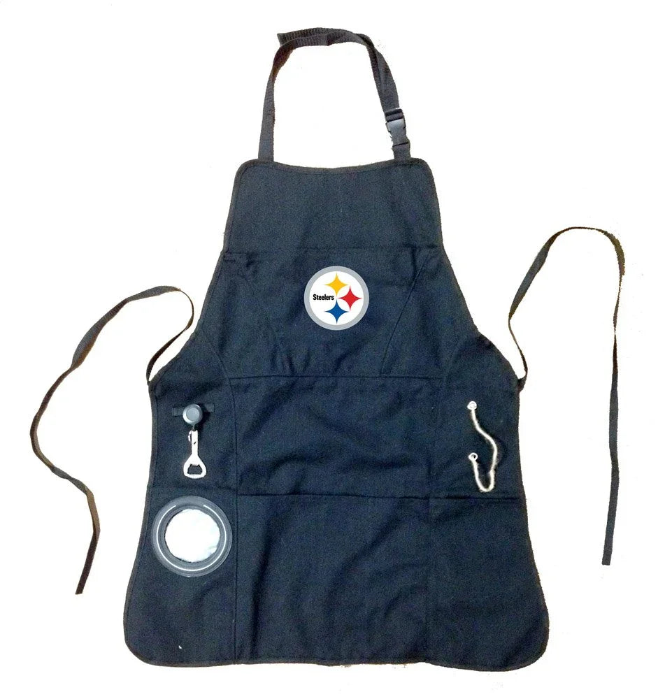 Team Sports America NFL Pittsburgh Steelers Ultimate Grilling Apron Durable Cotton with Beverage Opener and Multi Tool For Football Fans Fathers Day and More - 757 Sports Collectibles