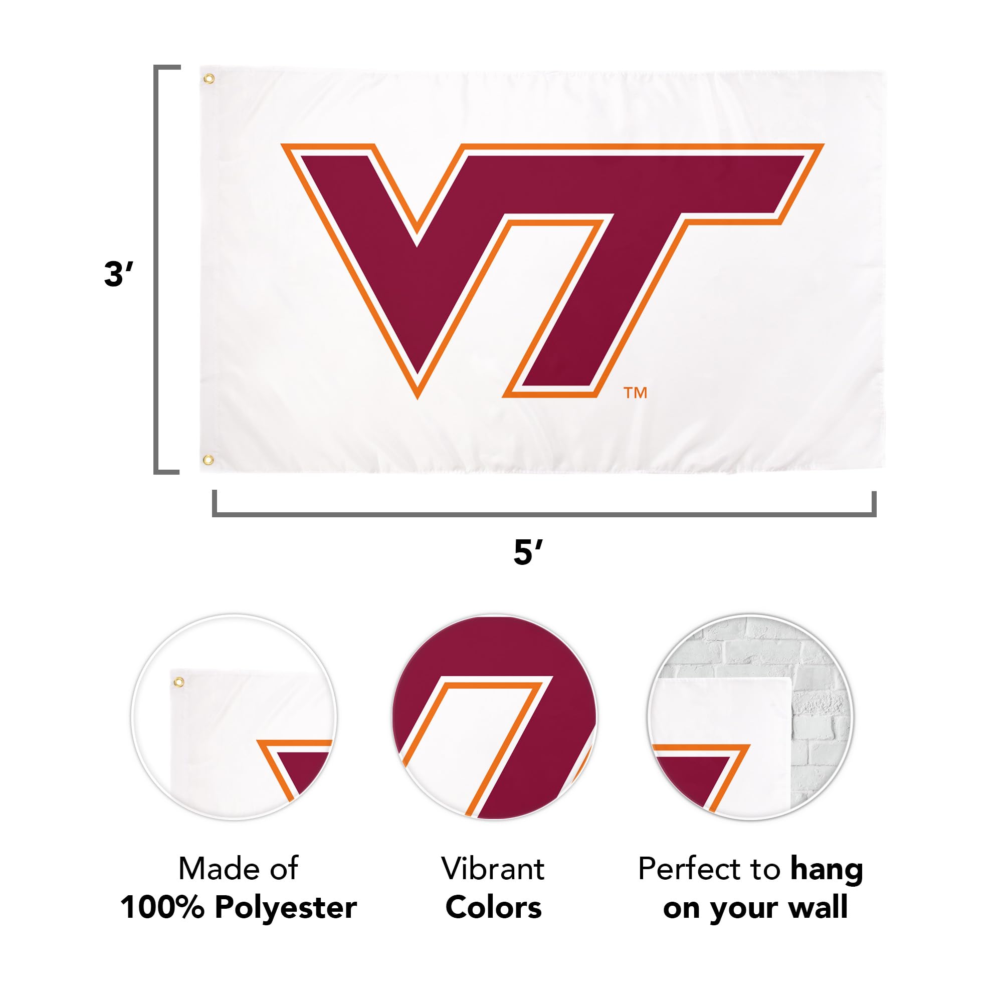 Desert Cactus Virginia Tech Flag Hokies VT Flags Banners 100% Polyester Indoor Outdoor 3x5 (Style W) - 757 Sports Collectibles