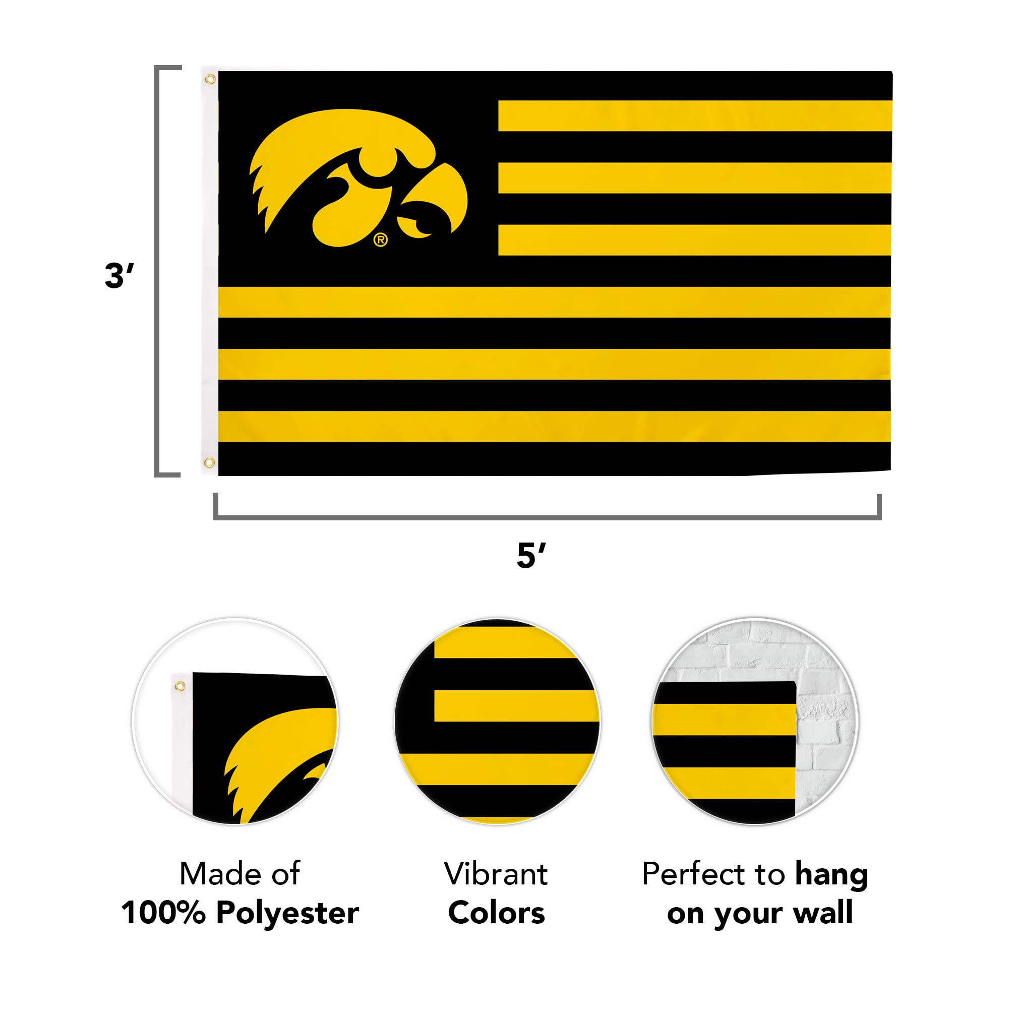Desert Cactus University of Iowa Flag Hawkeyes Flags Banners 100% Polyester Indoor Outdoor 3x5 (Nation) - 757 Sports Collectibles