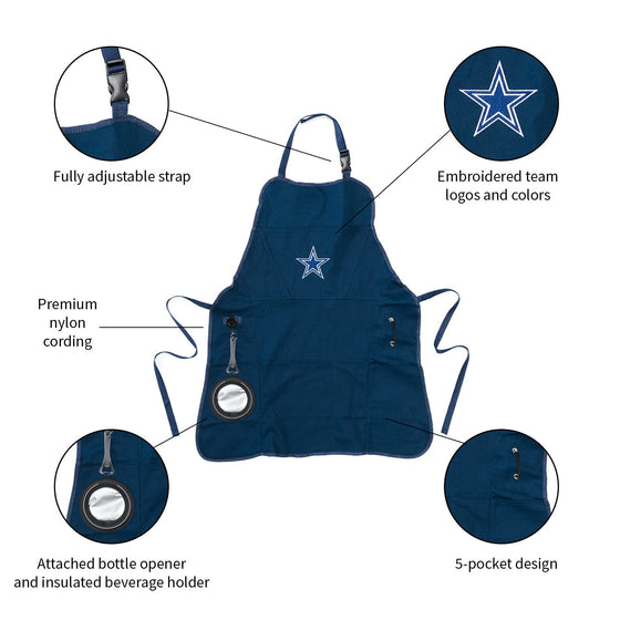 Team Sports America NFL Dallas Cowboys Ultimate Grilling Apron Durable Cotton with Beverage Opener and Multi Tool For Football Fans Fathers Day and More - 757 Sports Collectibles