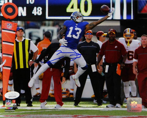 Odell Beckham Signed New York 8x10 One Handed Catch Blue Jersey PF Photo- JSA W Auth - 757 Sports Collectibles