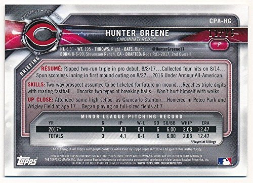 HUNTER GREENE 2018 BOWMAN CHROME ROOKIE ORANGE SHIMMER REFRACTOR AUTO SP #11/25 - 757 Sports Collectibles