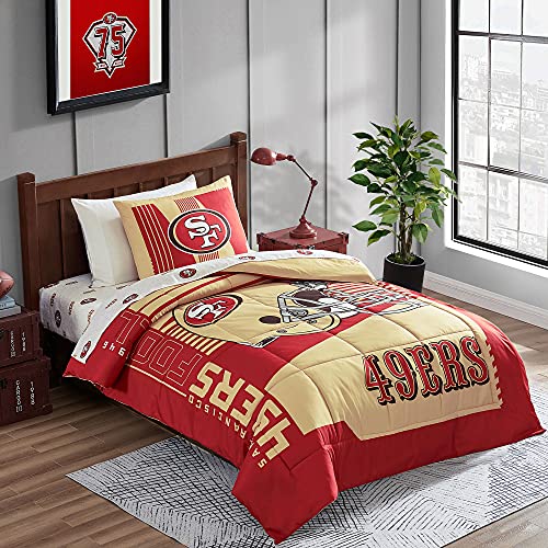 Official NFL Licensed San Francisco 49ers "Status" 4-piece Bed in A Bag Comforter & Sheet Set – Twin/Twin XL - 757 Sports Collectibles