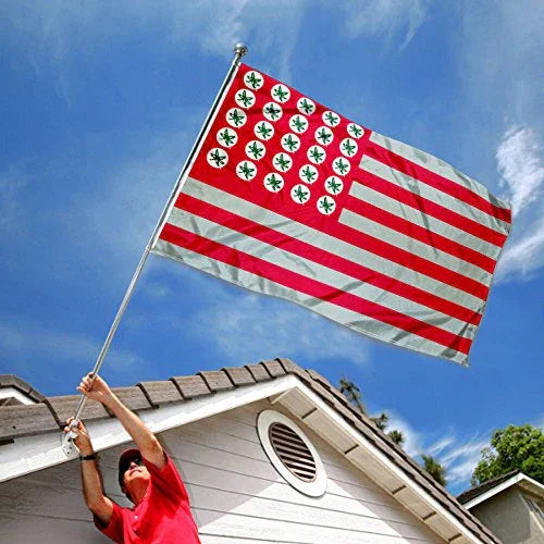College Flags & Banners Co. Ohio State Buckeyes Buckeye Leaf and Stripes Flag - 757 Sports Collectibles