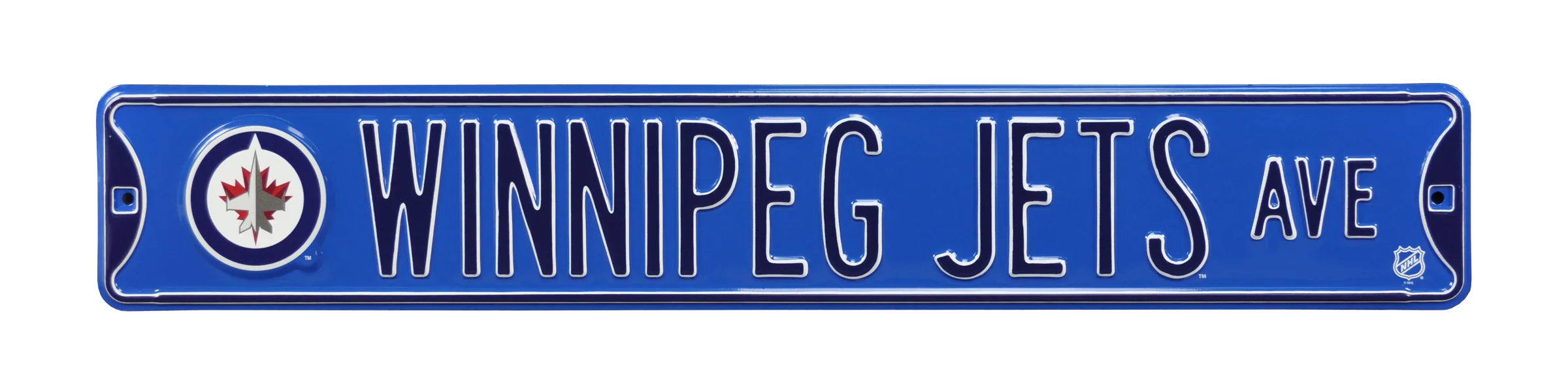 Winnipeg Jets Steel Street Sign with Logo-WINNIPEG JETS AVE blue logo