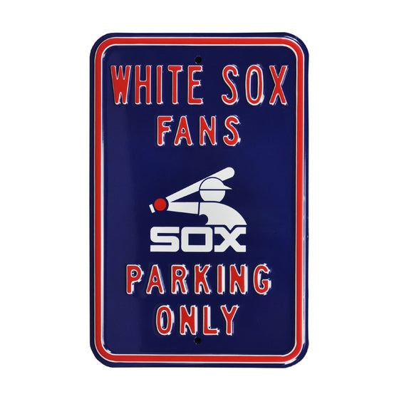 Chicago White Sox Steel Parking Sign with Logo-FANS PARKING w/ Batterman Logo
