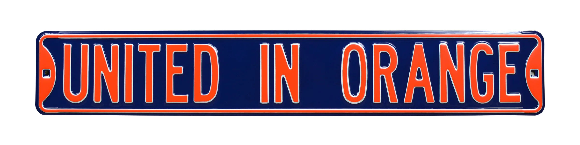 Denver Broncos Steel Street Sign-UNITED IN ORANGE on Orange