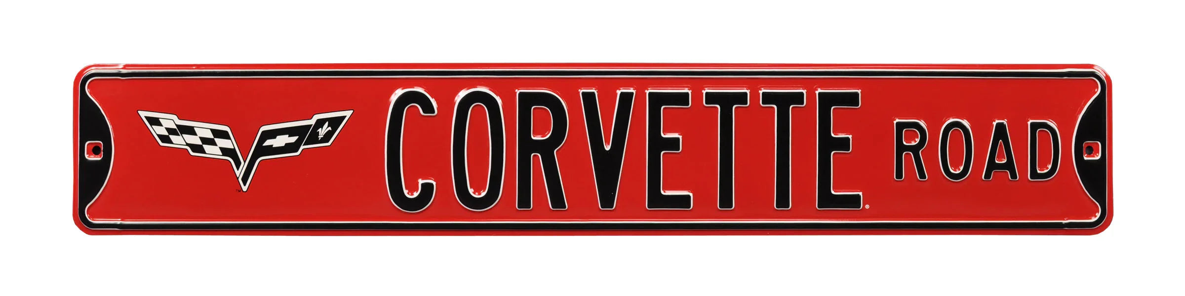Corvette Steel Street Sign with Logo-CORVETTE ROAD C6 on Red