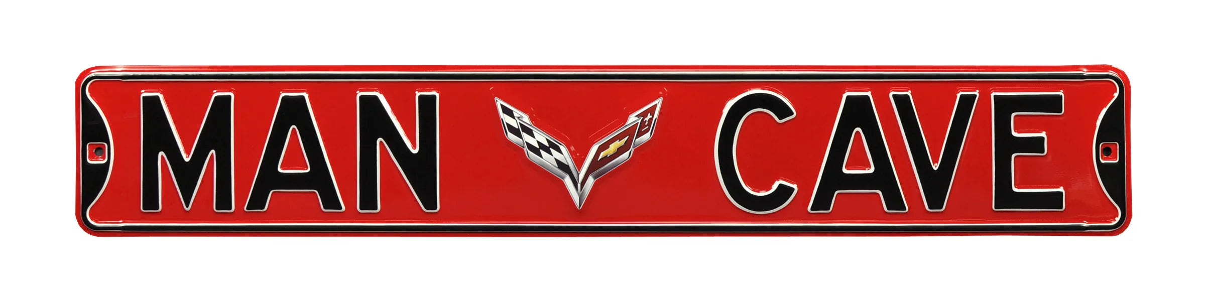 Corvette Steel Street Sign with Logo-MAN CAVE C7 on Red