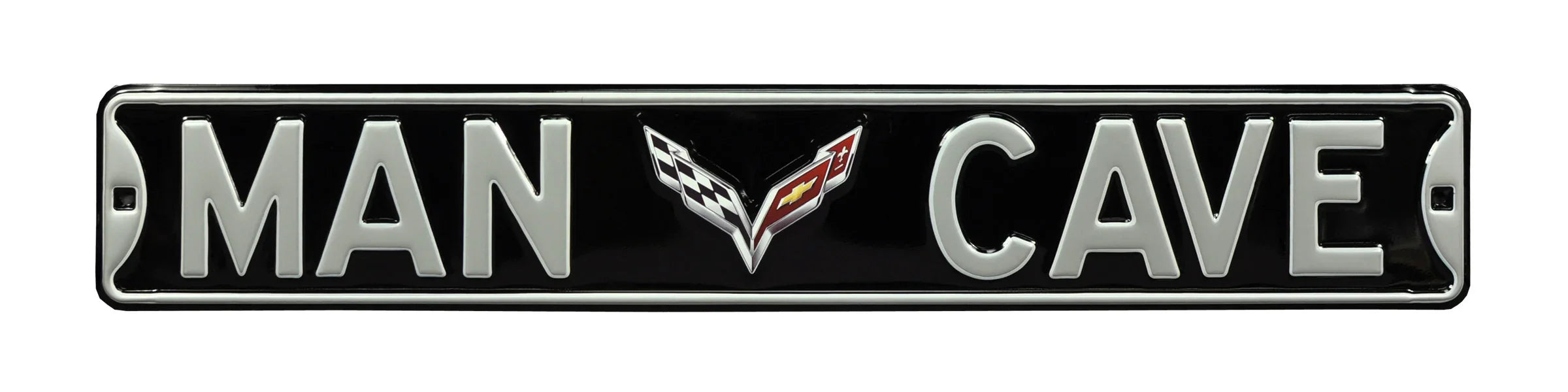 Corvette Steel Street Sign with Logo-MAN CAVE C7 on Black