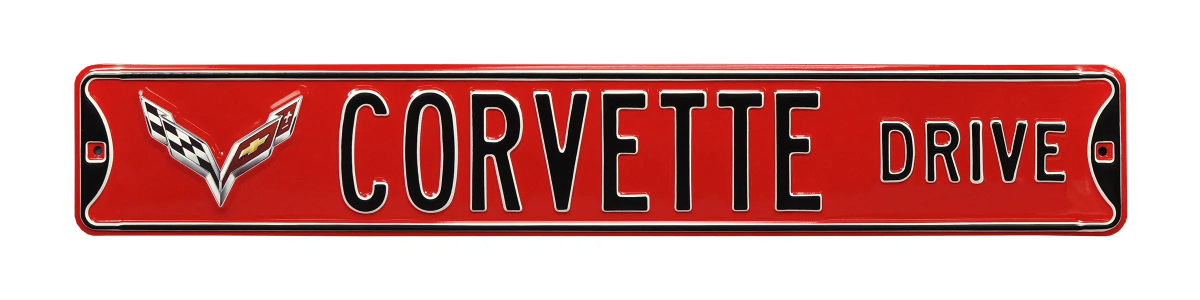 Corvette Steel Street Sign with Logo-CORVETTE DRIVE C7 on Red