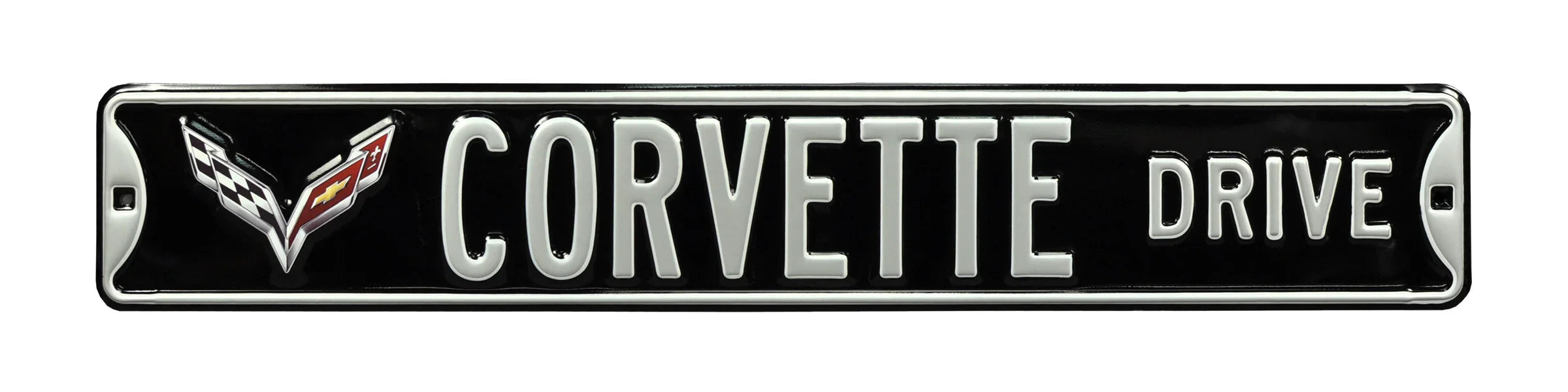 Corvette Steel Street Sign with Logo-CORVETTE DRIVE C7 on Black