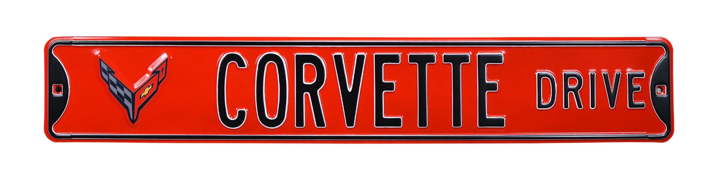 Corvette Steel Street Sign with Logo-CORVETTE DRIVE C8 on Red