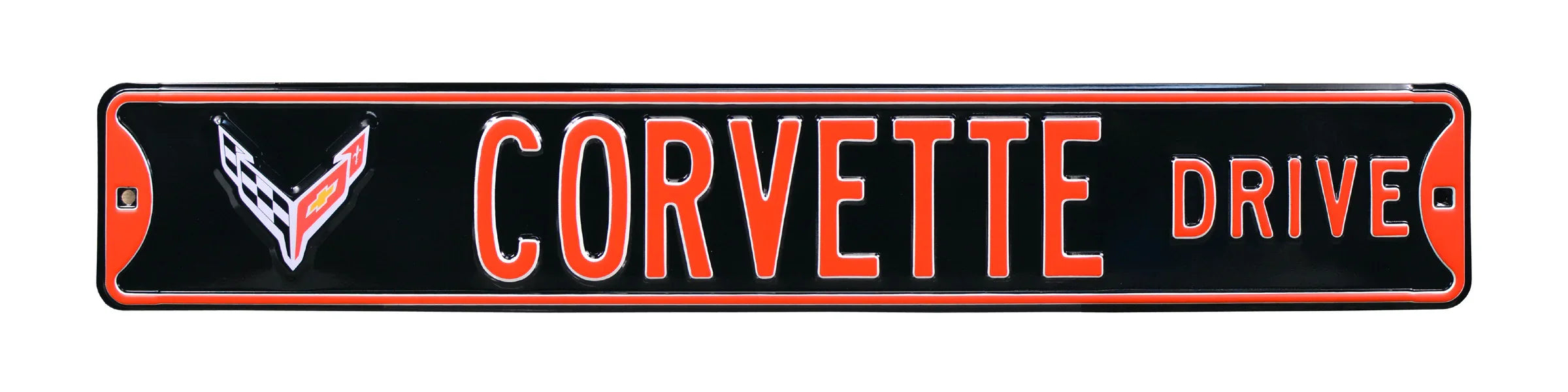 Corvette Steel Street Sign with Logo-CORVETTE DRIVE C8 on Black