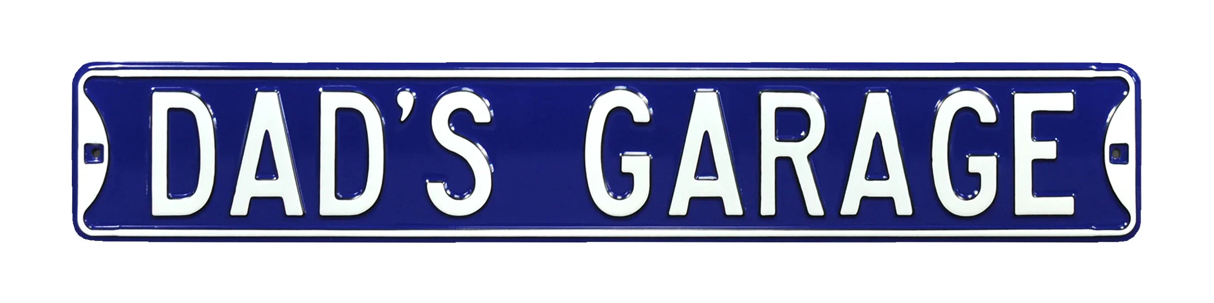 Garage Steel Street Sign-DAD'S GARAGE Blue/White