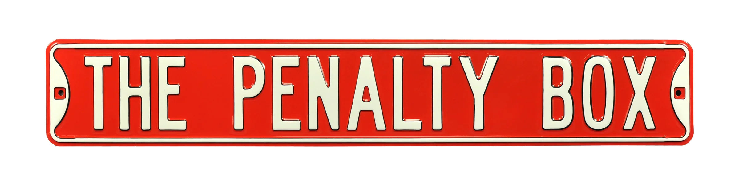 Hockey Steel Street Sign-THE PENALTY BOX Red/White