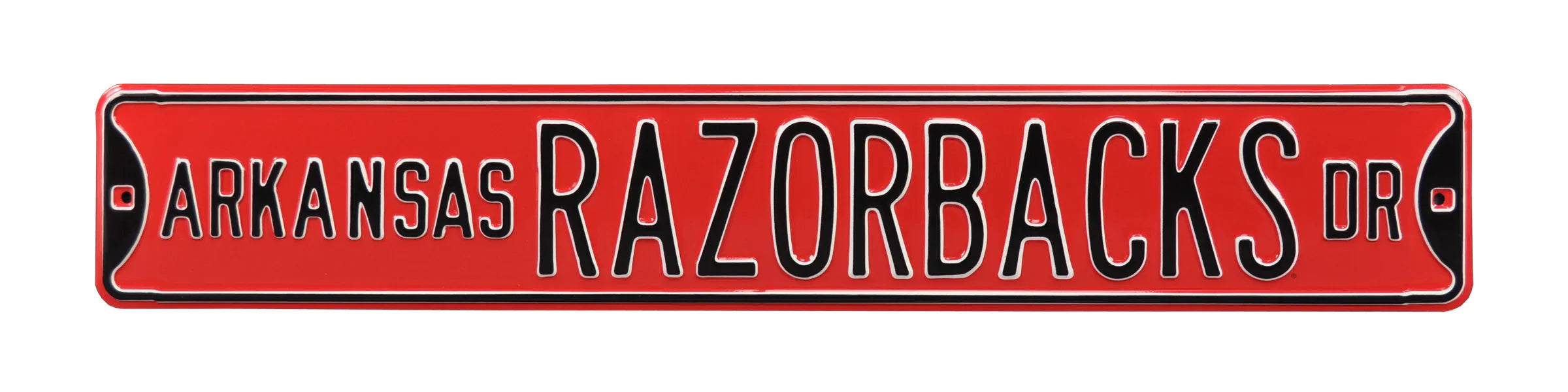 Arkansas Razorbacks Steel Street Sign-RAZORBACKS DR on Red