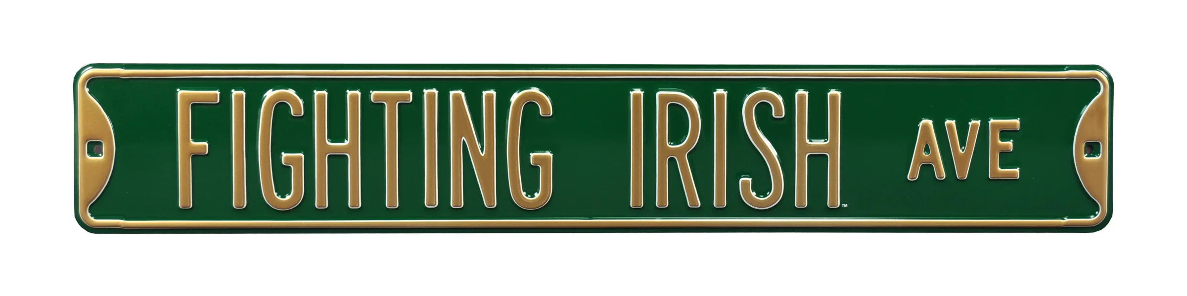 Notre Dame Steel Street Sign-FIGHTING IRISH AVE on Green
