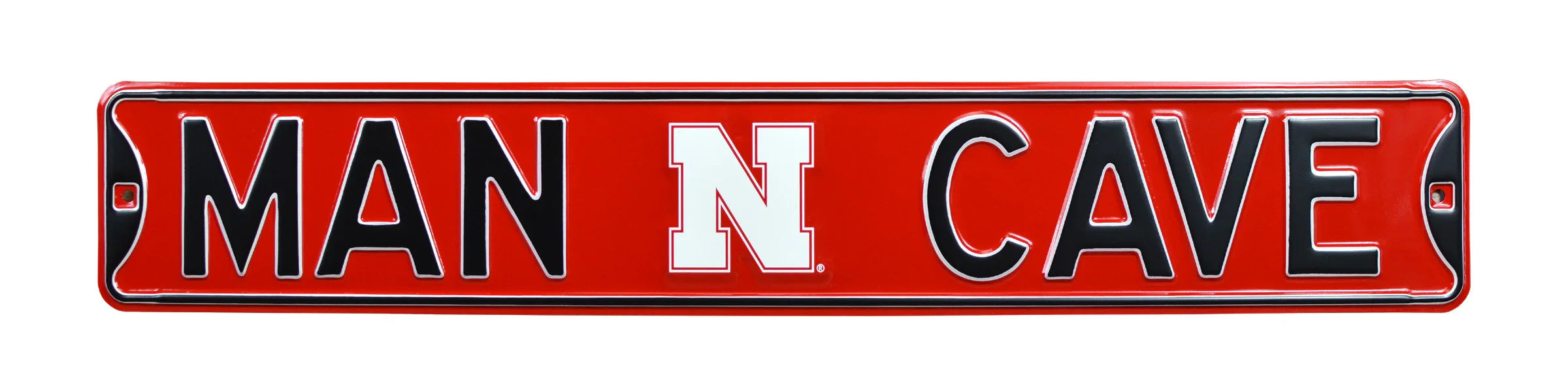 Nebraska Cornhuskers Steel Street Sign with Logo-MAN CAVE on Red