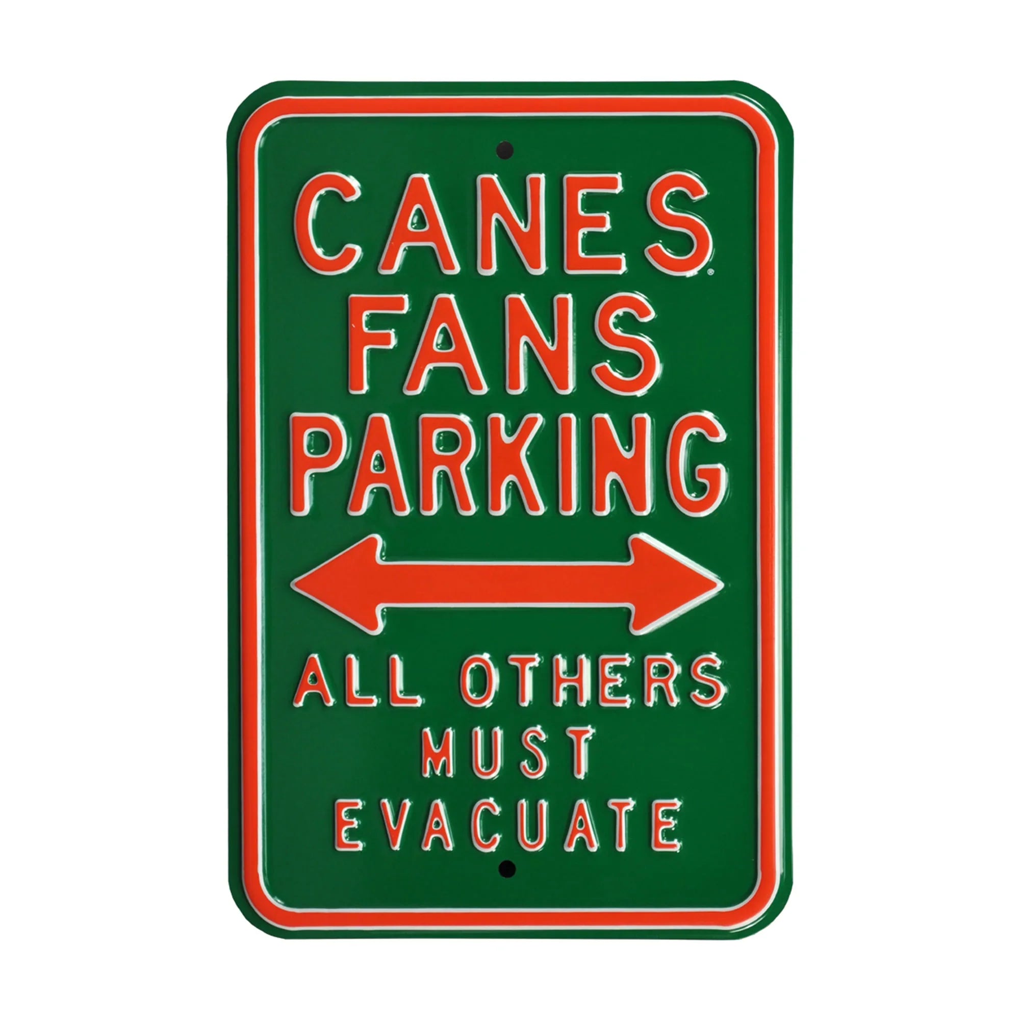 Miami Hurricanes Steel Parking Sign-Must Evacuate