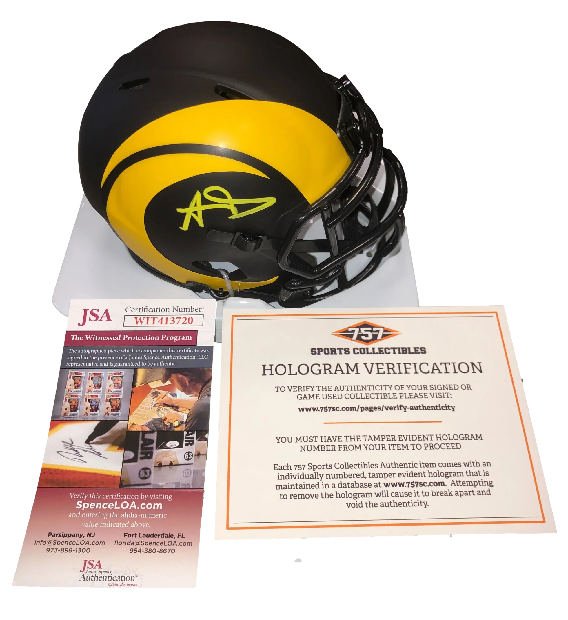 Los Angeles Rams Aaron Donald Signed Auto Eclipse Mini Helmet JSA W COA - 757 Sports Collectibles