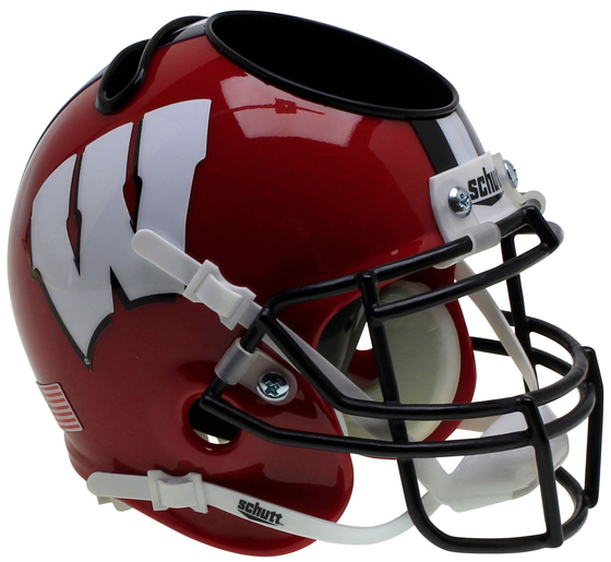 Wisconsin Badgers Miniature Football Helmet Desk Caddy <B>Red Black Mask</B>