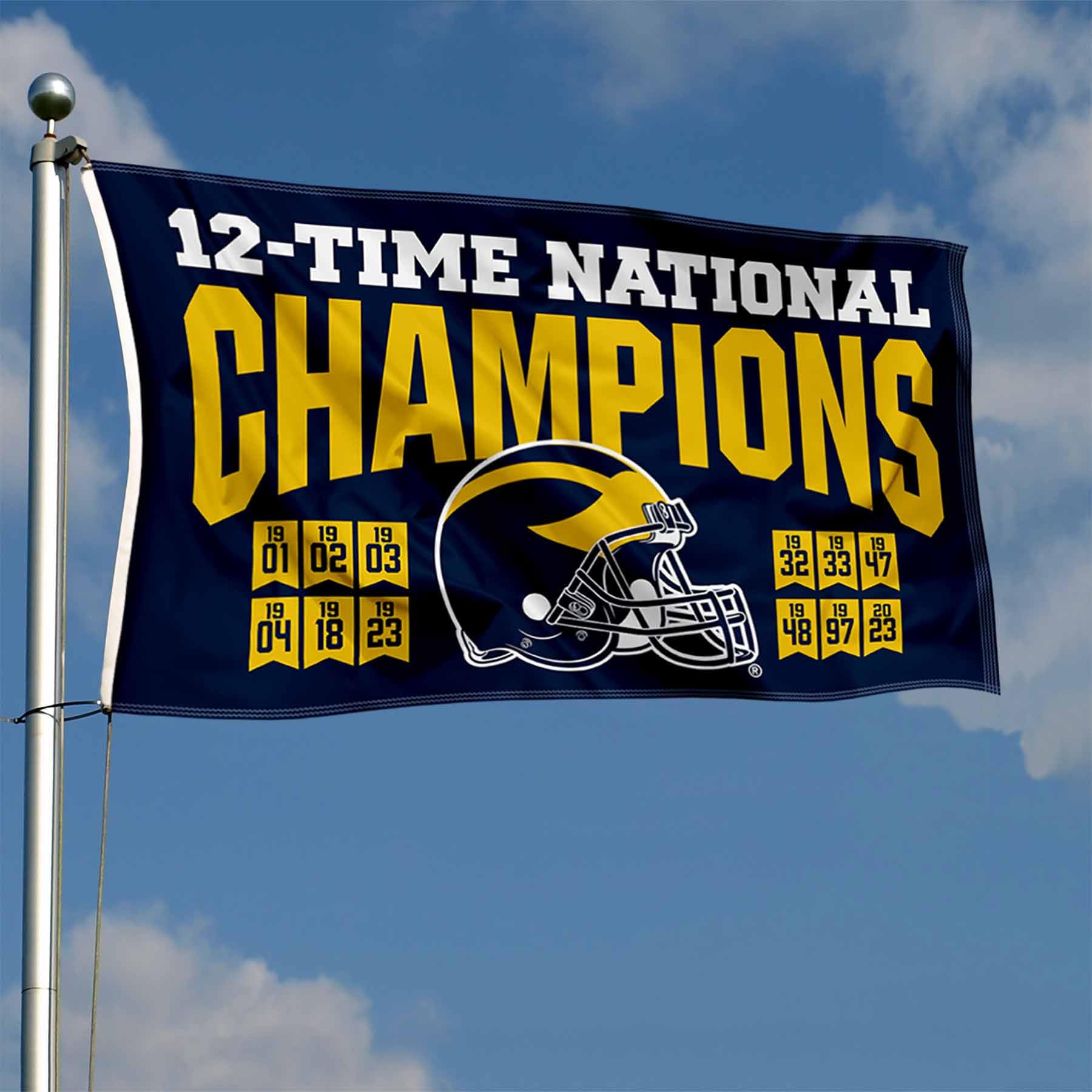 Michigan Team University Wolverines 2023 and 12x Time National Champions Banner Flag - 757 Sports Collectibles
