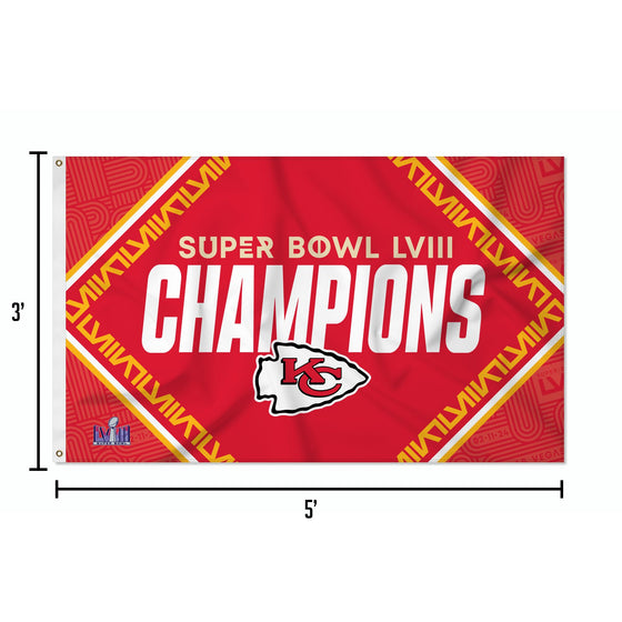 Rico Industries NFL Football Kansas City Chiefs 2024 Super Bowl Champions 3' x 5' Banner Flag Single Sided - Indoor or Outdoor - Home Décor - 757 Sports Collectibles