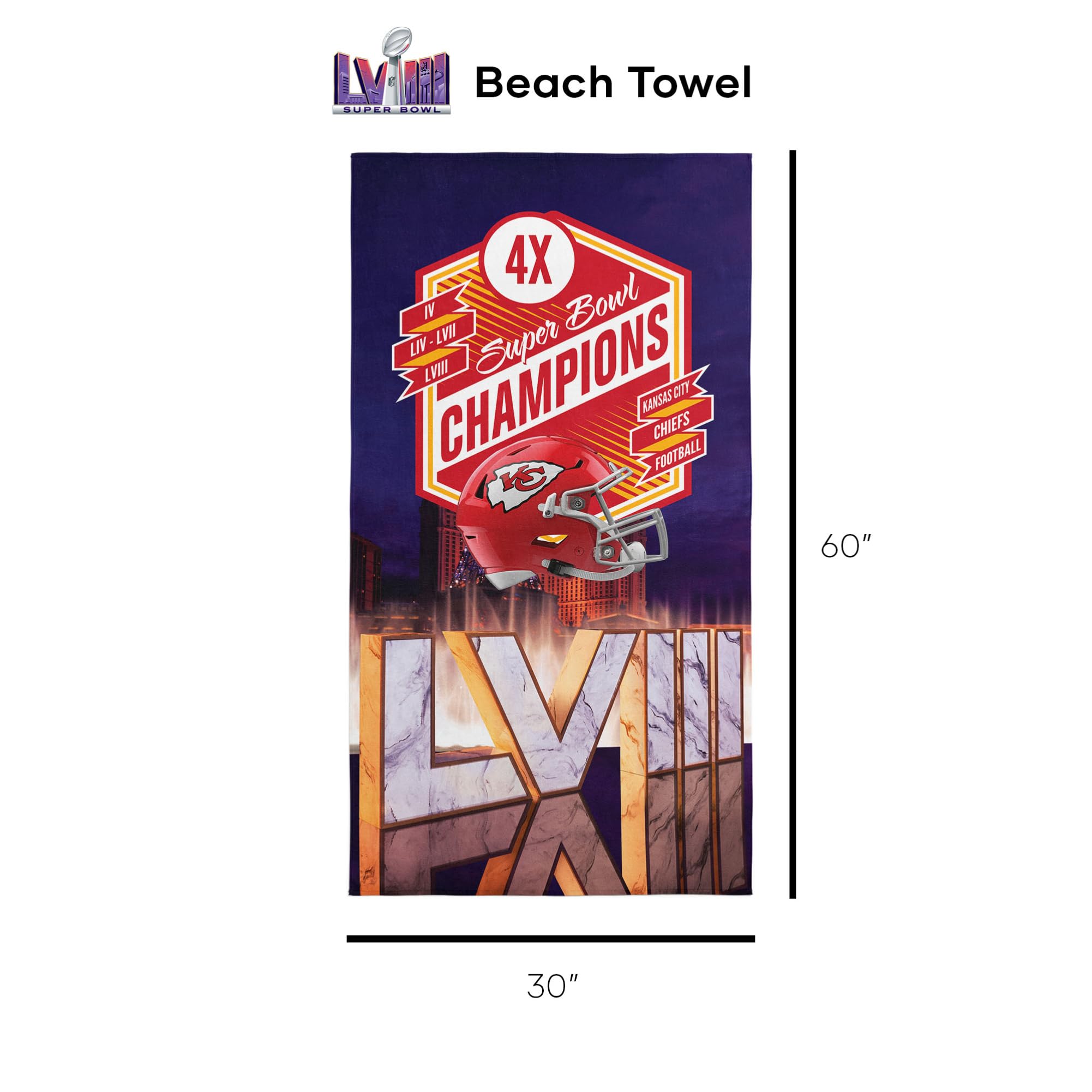 Northwest NFL Kansas City Chiefs Super Bowl LVIII Champions Beach Towel, 30" x 60", Re Take Multi Champs - 757 Sports Collectibles
