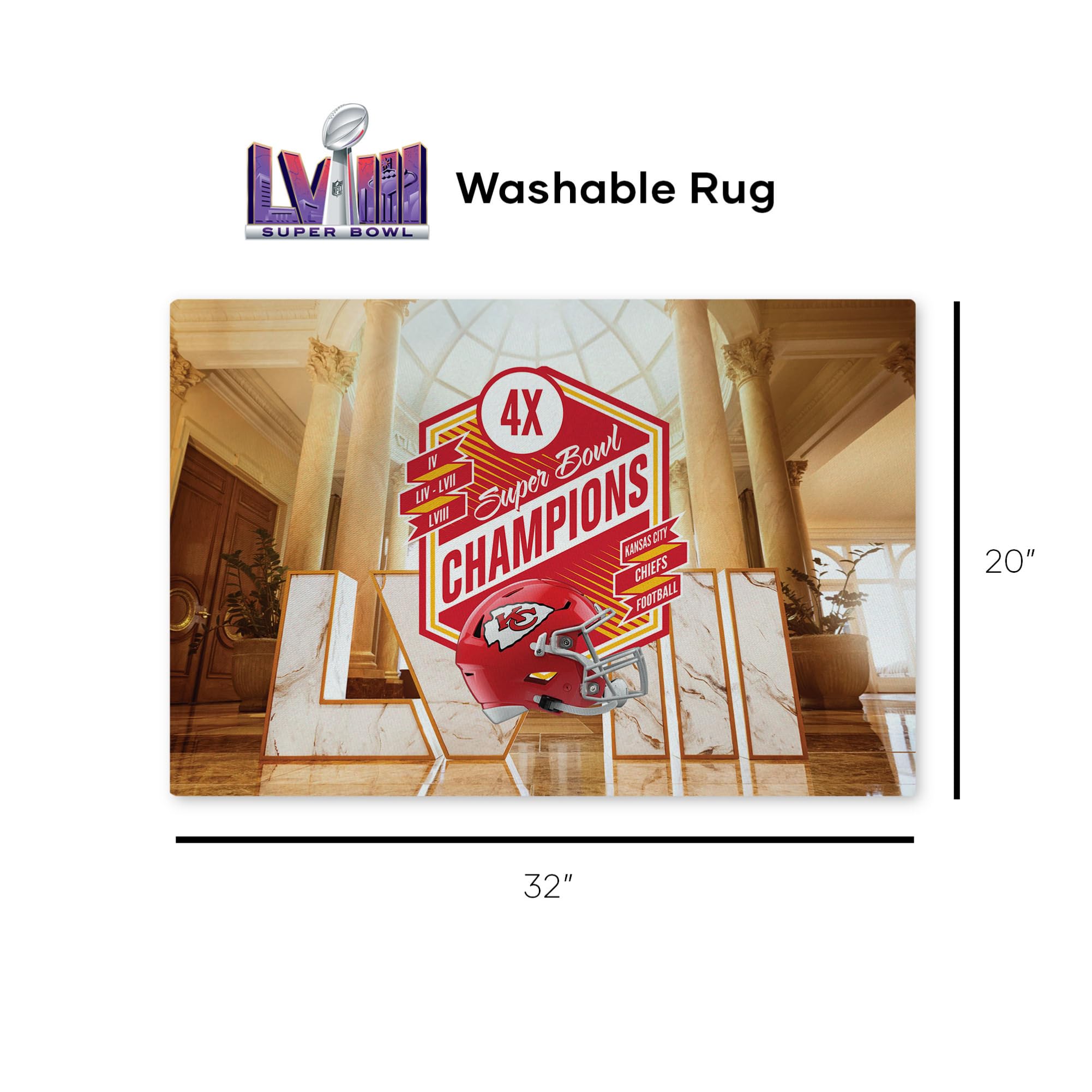 Northwest NFL Kansas City Chiefs Super Bowl LVIII Champions Washable Rug, 20" x 32", Re Take Multi Champs - 757 Sports Collectibles