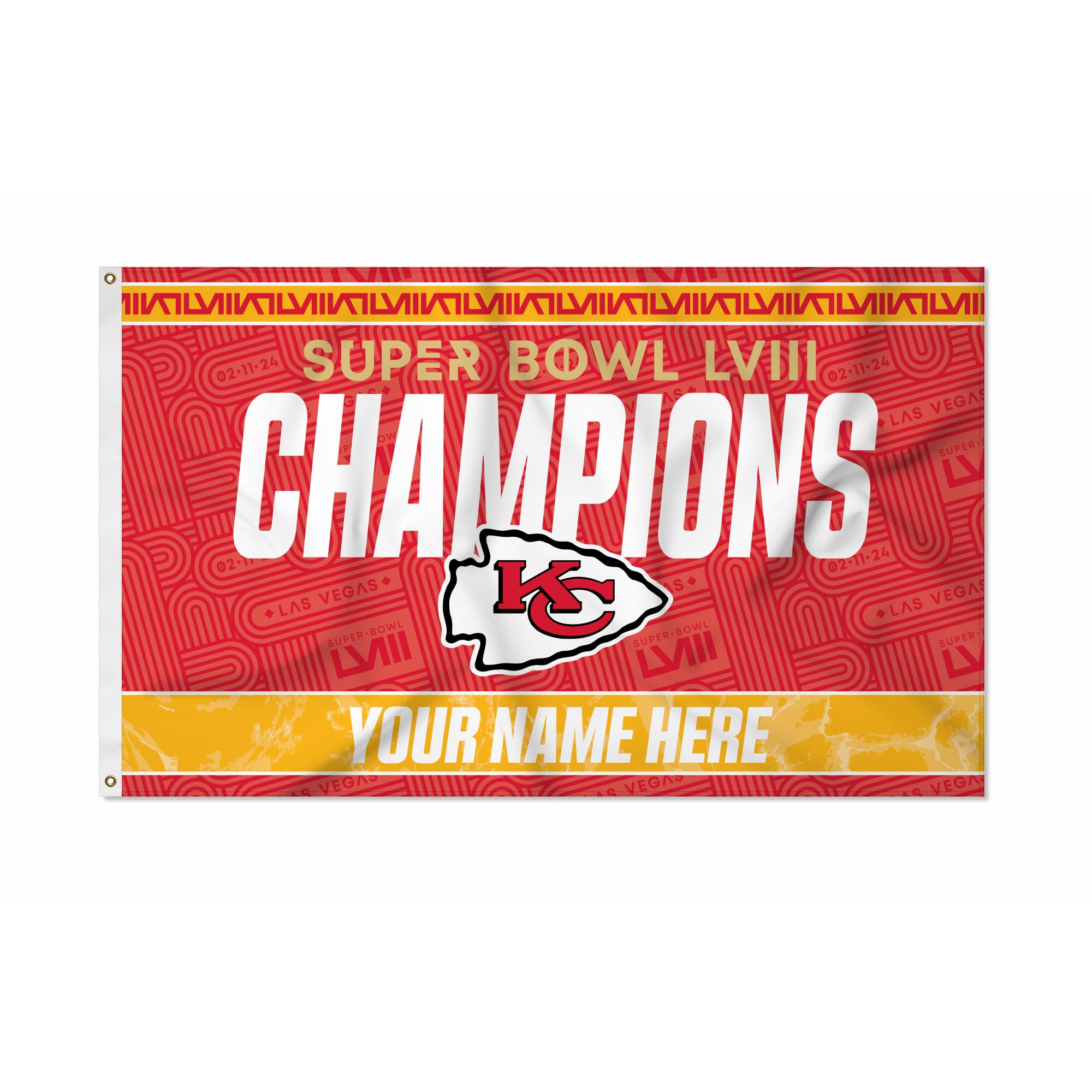 Rico Industries NFL Football Kansas City Chiefs 2024 Super Bowl LVIII Champions Personalized - Custom 3' x 5' Banner Flag - Made in The USA - Indoor or Outdoor Décor - 757 Sports Collectibles