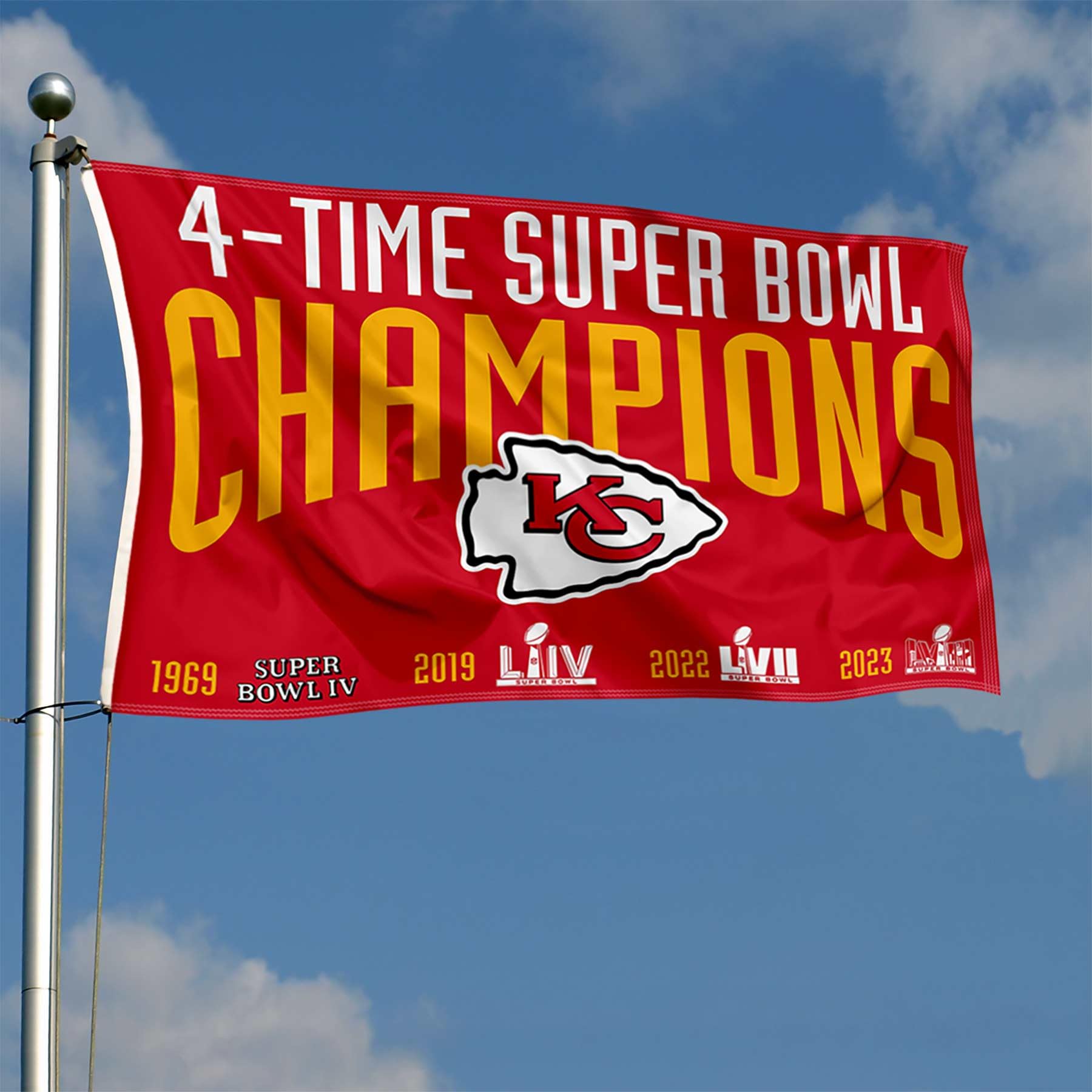 Kansas City Chiefs 4 Time Super Bowl Champions Flag Outdoor Indoor 3x5 Foot Banner - 757 Sports Collectibles
