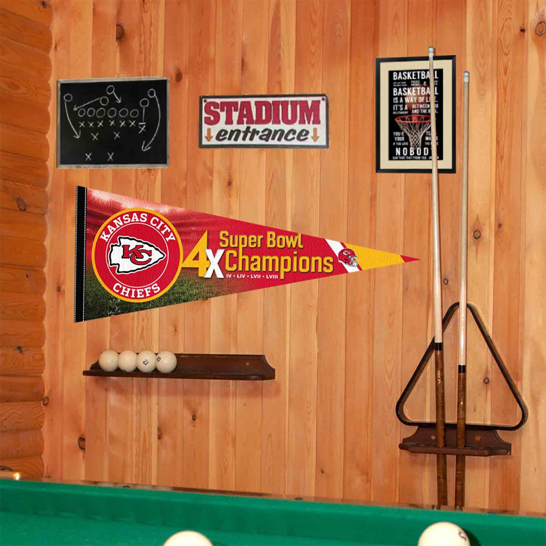 Chiefs Super Bowl 2024 and 4 Time Champions Full Size Large Pennant - 757 Sports Collectibles