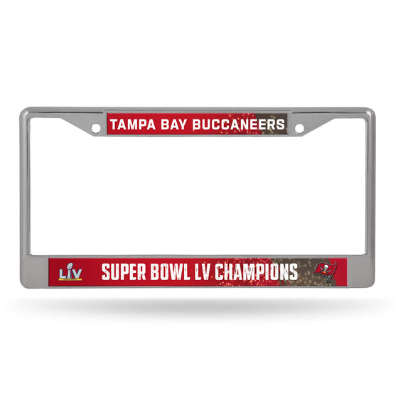 Rico Industries NFL Tampa Bay Buccaneers Super Bowl LV Champions Standard Chrome License Plate Frame, 6-inches by 12.25-inches - 757 Sports Collectibles