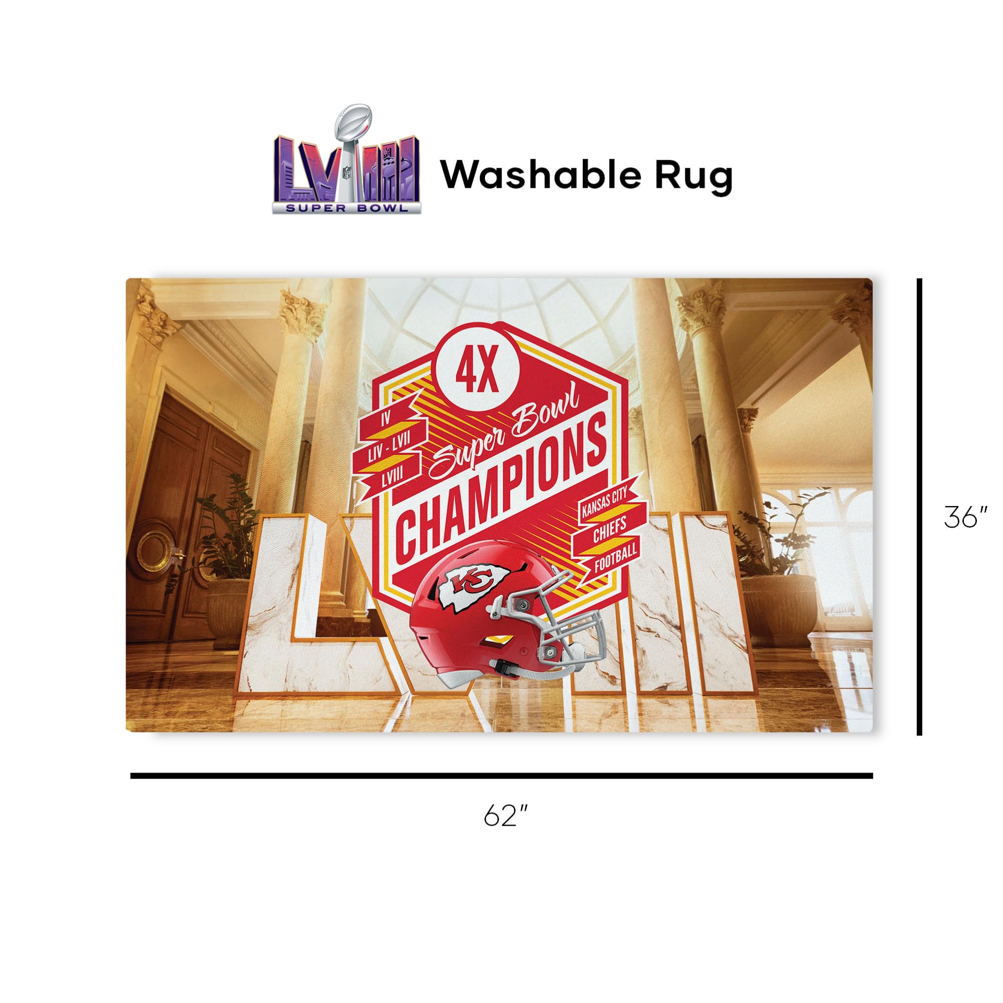 Northwest NFL Kansas City Chiefs Super Bowl LVIII Champions Washable Rug, 36" x 62", Re Take Multi Champs - 757 Sports Collectibles