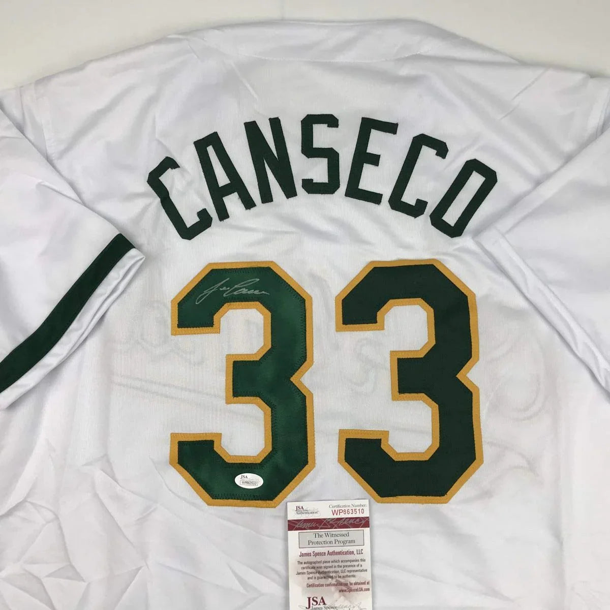 Autographed/Signed Jose Canseco Oakland White Baseball Jersey JSA COA - 757 Sports Collectibles