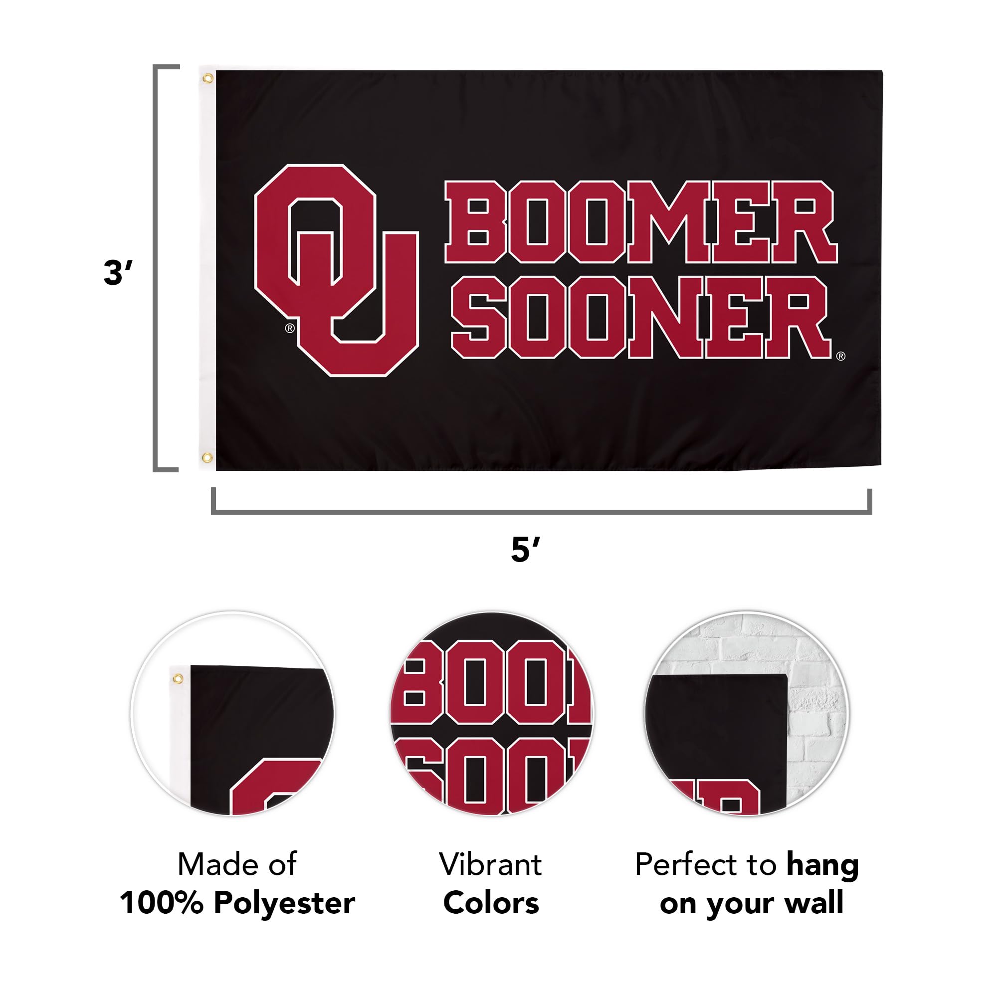 Desert Cactus University of Oklahoma Flag Sooners Flags Banners 100% Polyester Indoor Outdoor 3x5 (Style S) - 757 Sports Collectibles