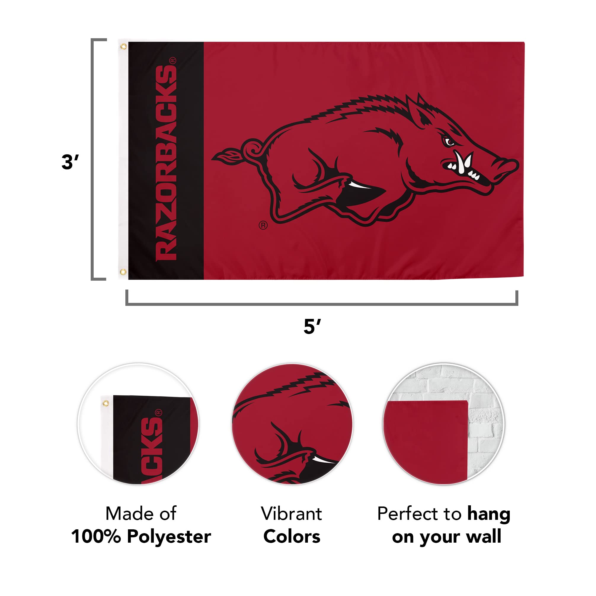Desert Cactus University of Arkansas Flag Razorbacks U of A Hogs Flags Banners 100% Polyester Indoor Outdoor 3x5 (Team Name) - 757 Sports Collectibles