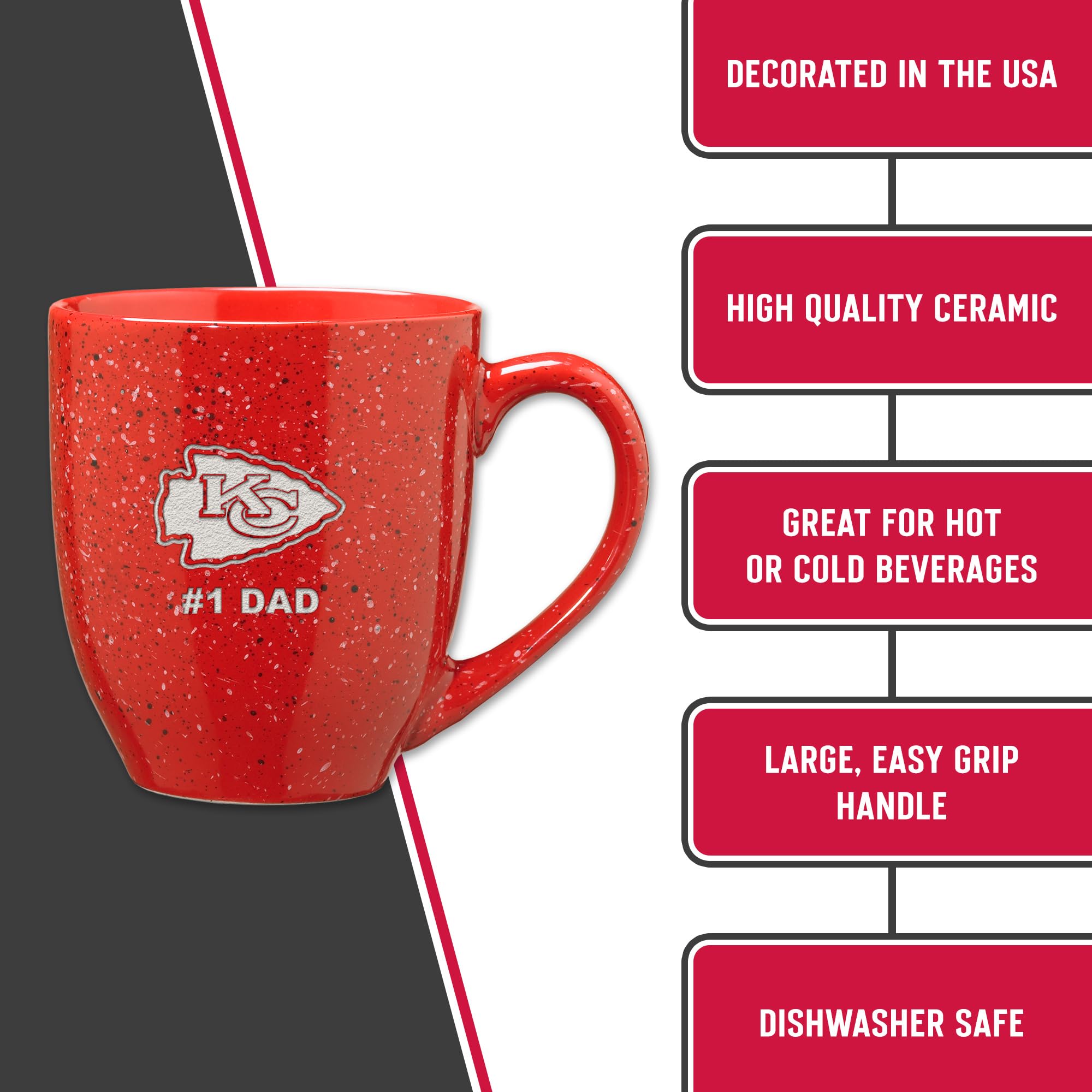 Rico Industries NFL Football Kansas City Chiefs 2024 Super Bowl LVIII Champions 16 oz Team Color Laser Engraved Speckled Ceramic Coffee Mug - 757 Sports Collectibles