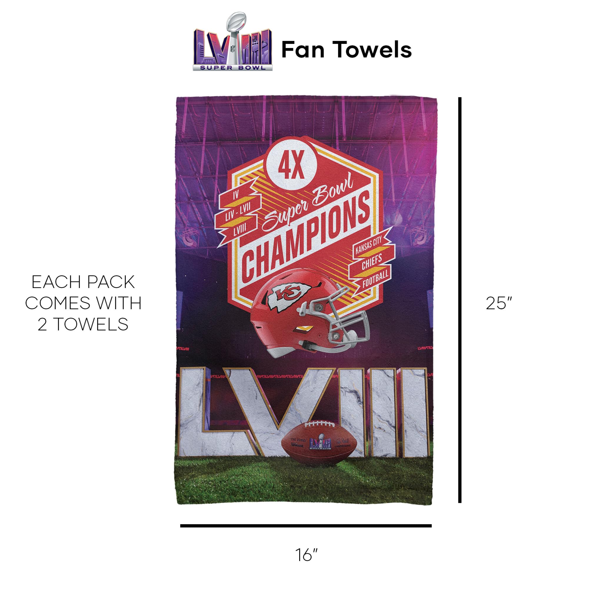 Northwest NFL Kansas City Chiefs Super Bowl LVIII Champions Fan Towel 2-Pack, 16" x 25", Re Take Multi Champs - 757 Sports Collectibles