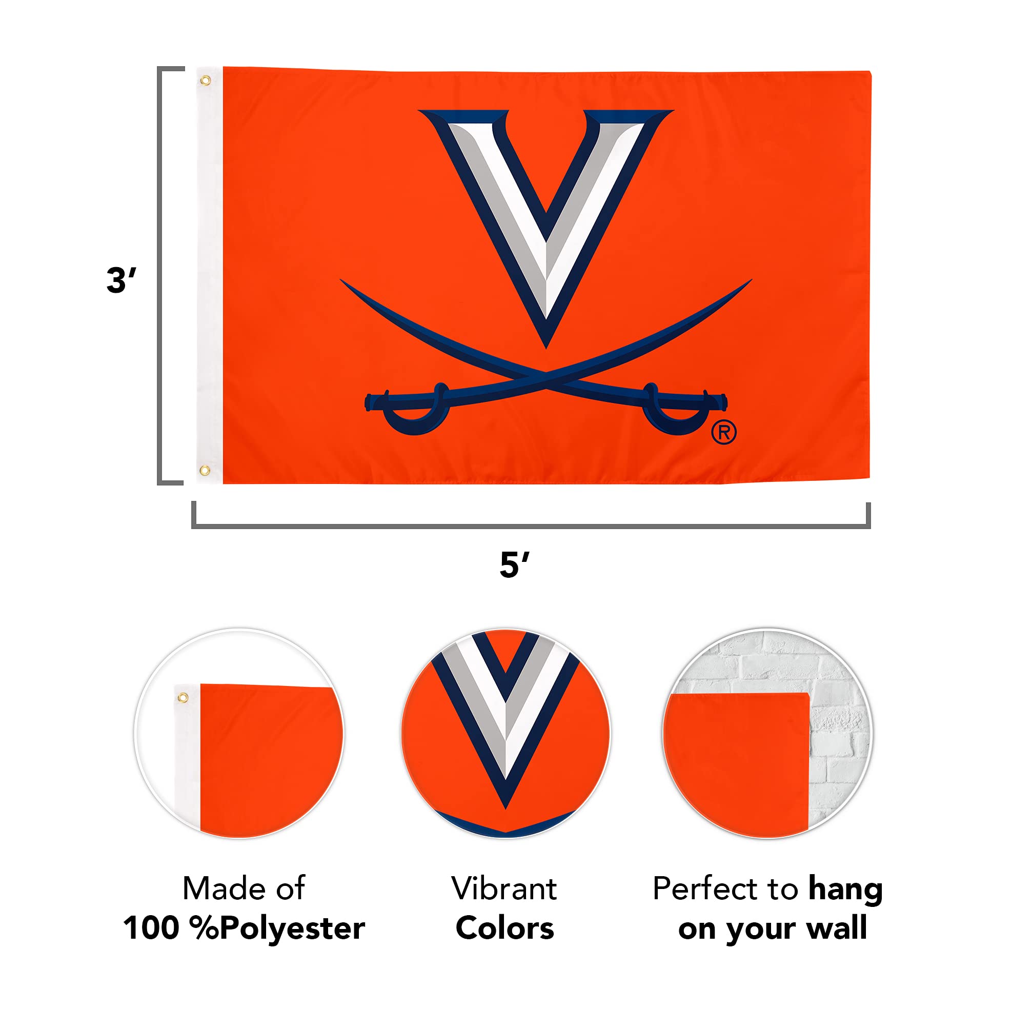 Desert Cactus University of Virginia Flag Cavaliers UVA Wahoos Flags Banners 100% Polyester Indoor Outdoor 3x5 (Style 2) - 757 Sports Collectibles