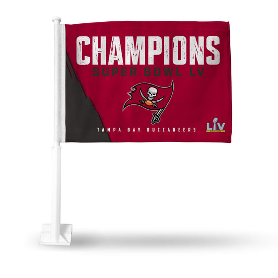Rico Industries NFL Tampa Bay Buccaneers Super Bowl LV Champions Car Flag with Pole, 16 x 19.5-inches - 757 Sports Collectibles