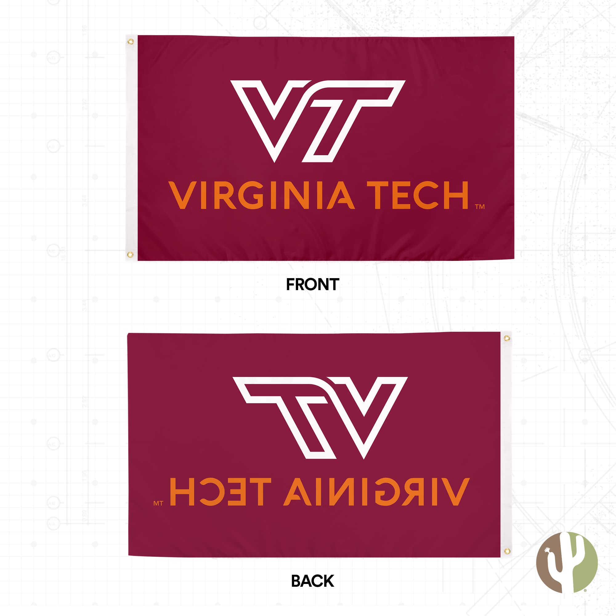 Desert Cactus Virginia Tech Flag Hokies VT Flags Banners 100% Polyester Indoor Outdoor 3x5 (Style 3) - 757 Sports Collectibles