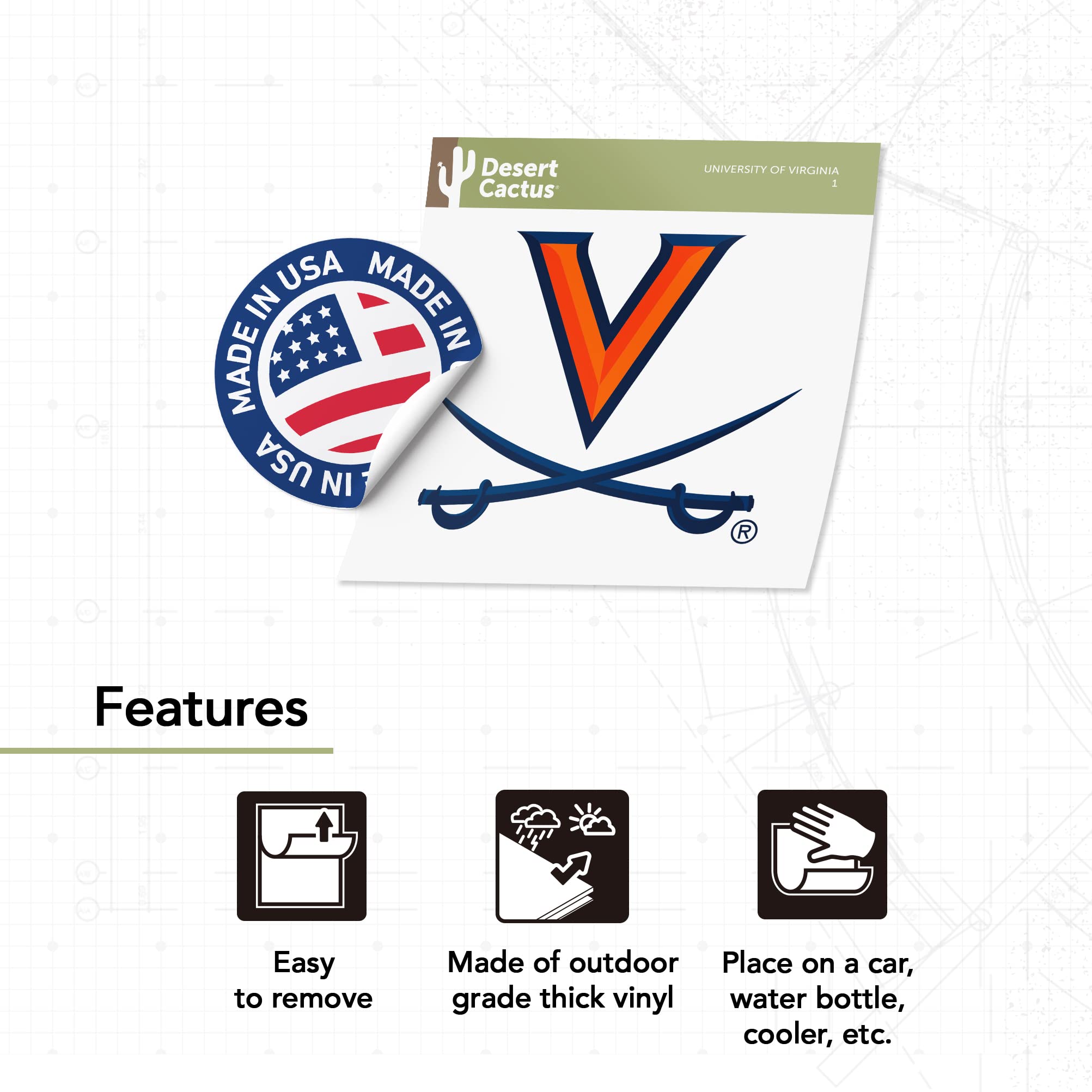 University of Virginia Sticker Cavaliers UVA Vinyl Decal Laptop Water Bottle Car Scrapbook Sticker (IND 1) - 757 Sports Collectibles