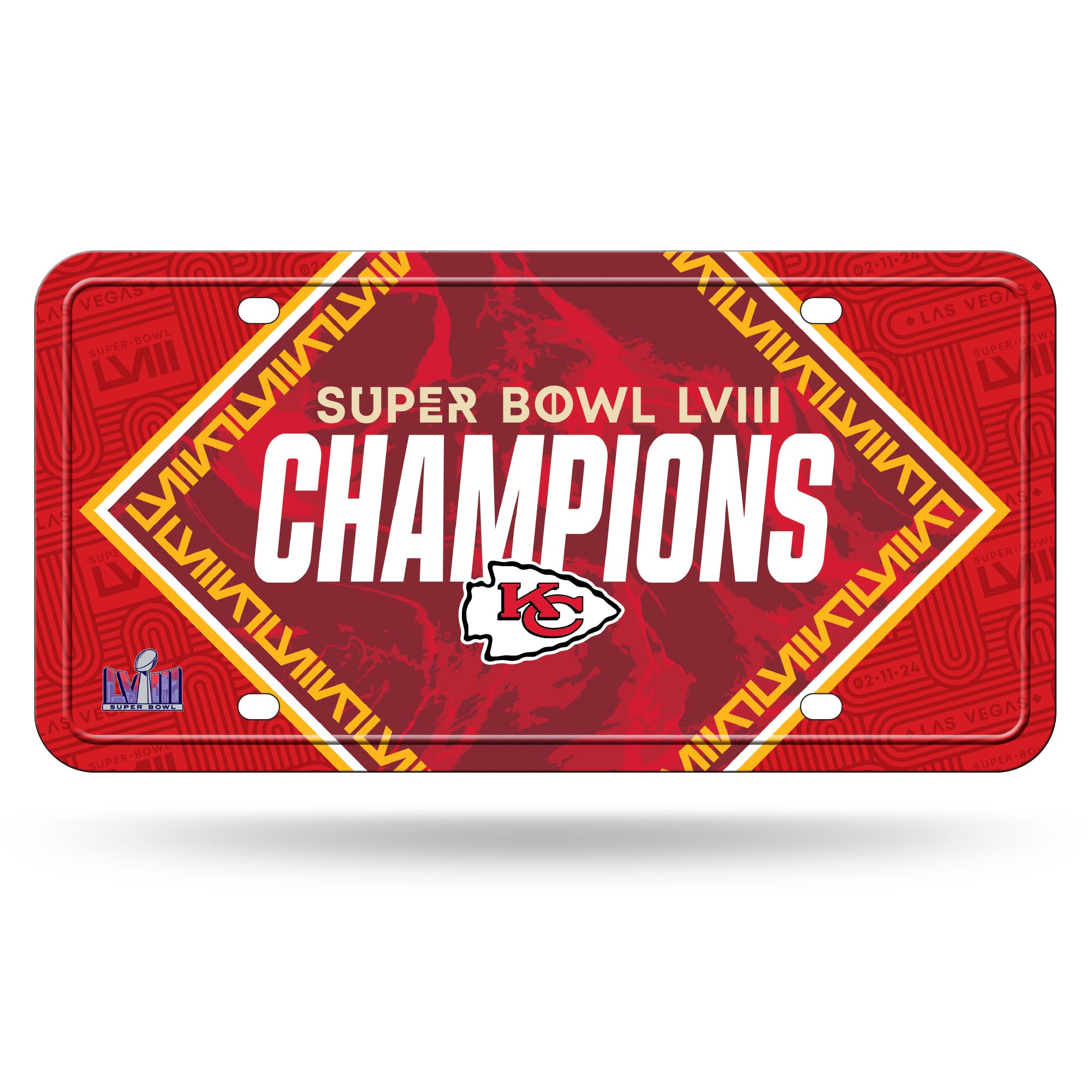 Rico Industries NFL Football Kansas City Chiefs 2024 Super Bowl LVIII Champions Metal Auto Tag 6" x 12" - Great for Truck/Car/SUV - 757 Sports Collectibles