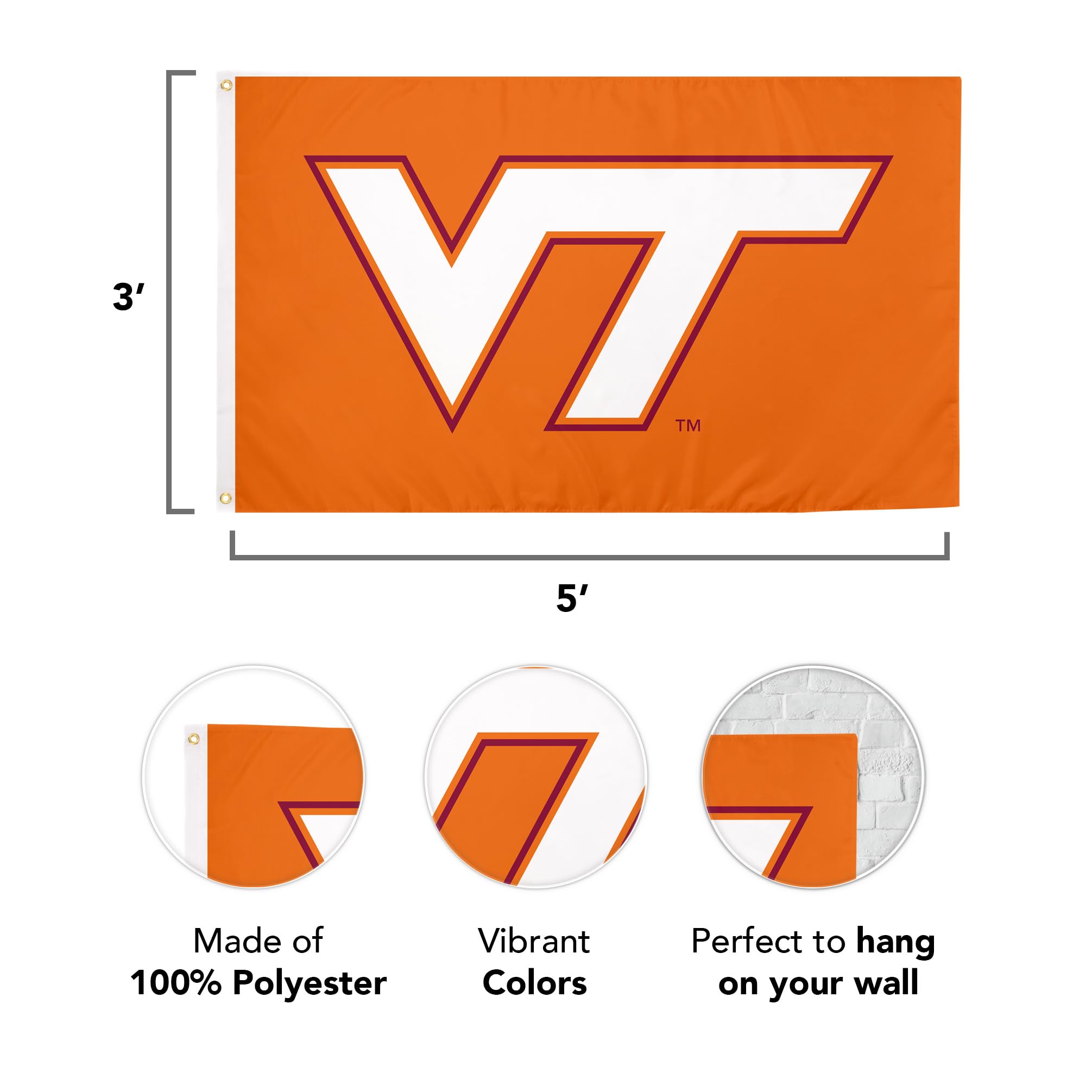 Desert Cactus Virginia Tech Flag Hokies VT Flags Banners 100% Polyester Indoor Outdoor 3x5 (Style Y) - 757 Sports Collectibles