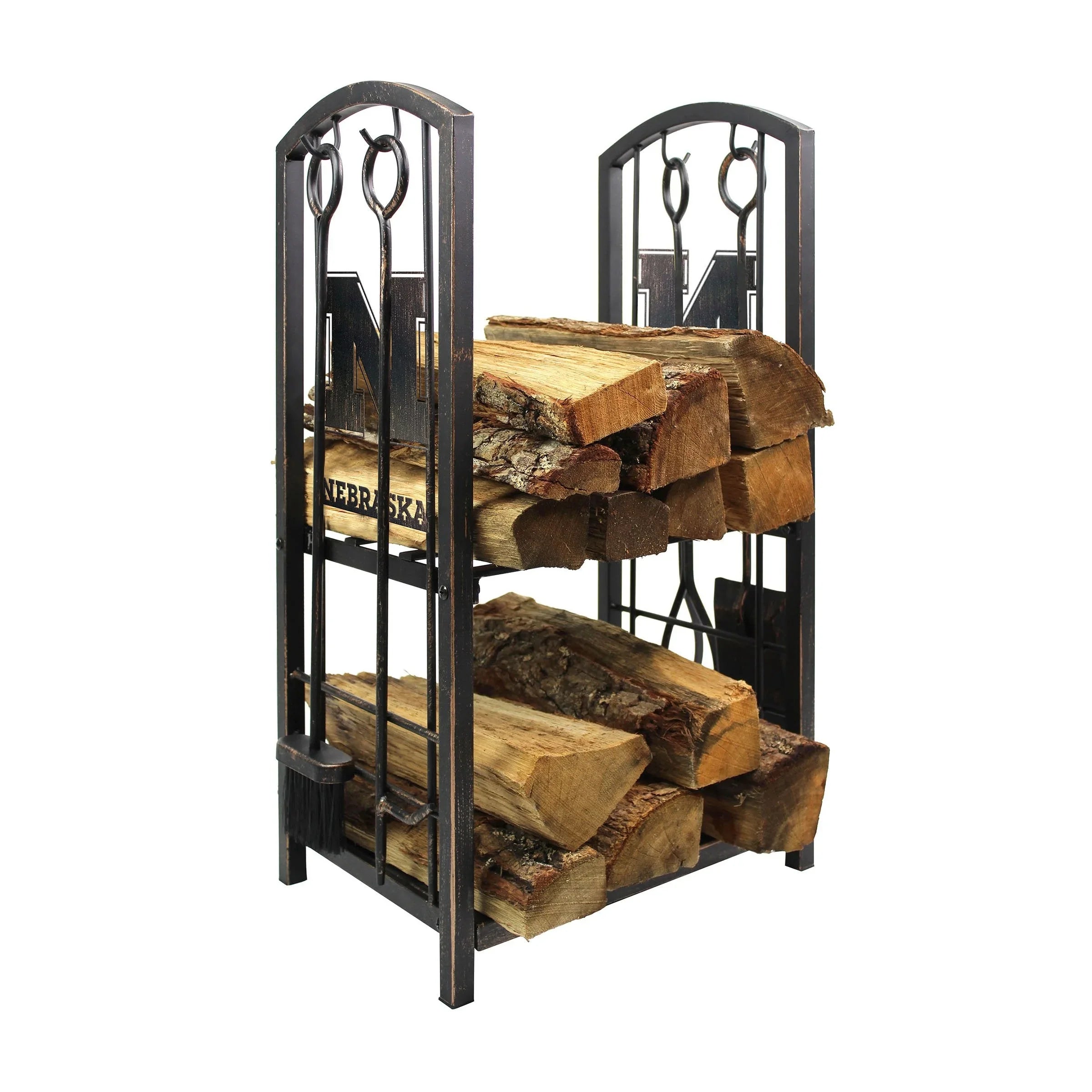 University of Nebraska Fireplace Wood Holder and Tool Set