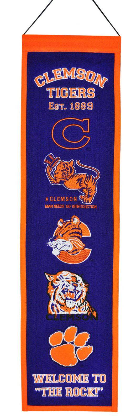Clemson Tigers Wool Heritage Banner - 8"x32" (CDG) - 757 Sports Collectibles